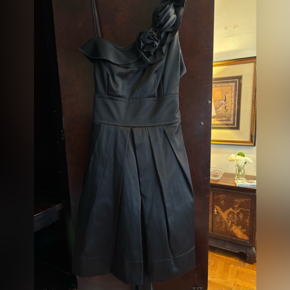 Teeze Me Size 9 Elegant Black Satin One-Shoulder Dress